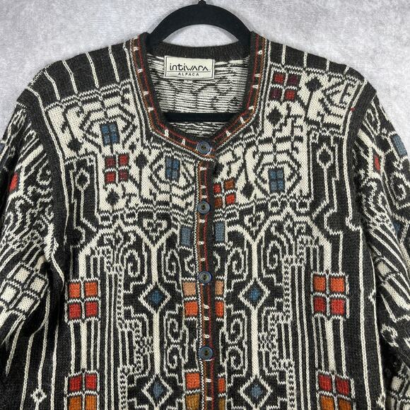 Intiwara Alpaca Cardigan Sweater Womens Size Large Aztec Preppy Old Money Class - Picture 2 of 10